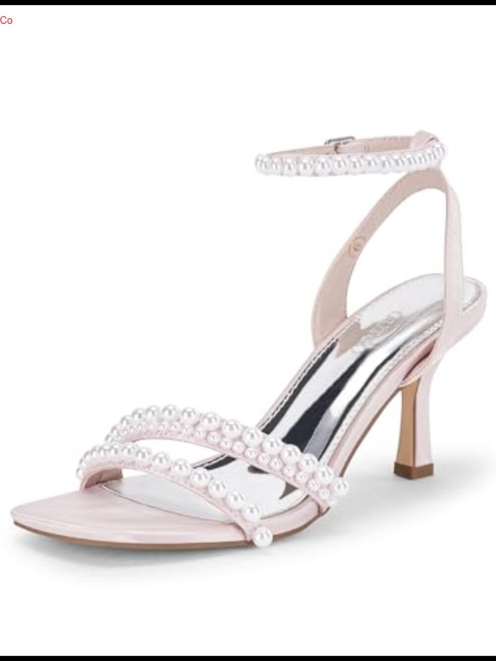 Coutgo Pearl Kitten Heel Sandals Square Open Toe Ankle Strap Satin Wedding Party